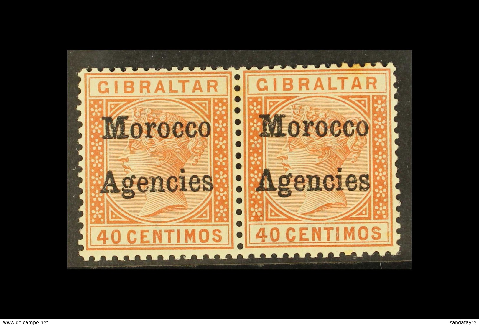 GIBRALTAR ISSUES OVERPRINTED 1898 40c Orange Brown Variety "inverted V For A", In Mint Pair With Normal, SG 5 + 5a, Tone - Sonstige & Ohne Zuordnung