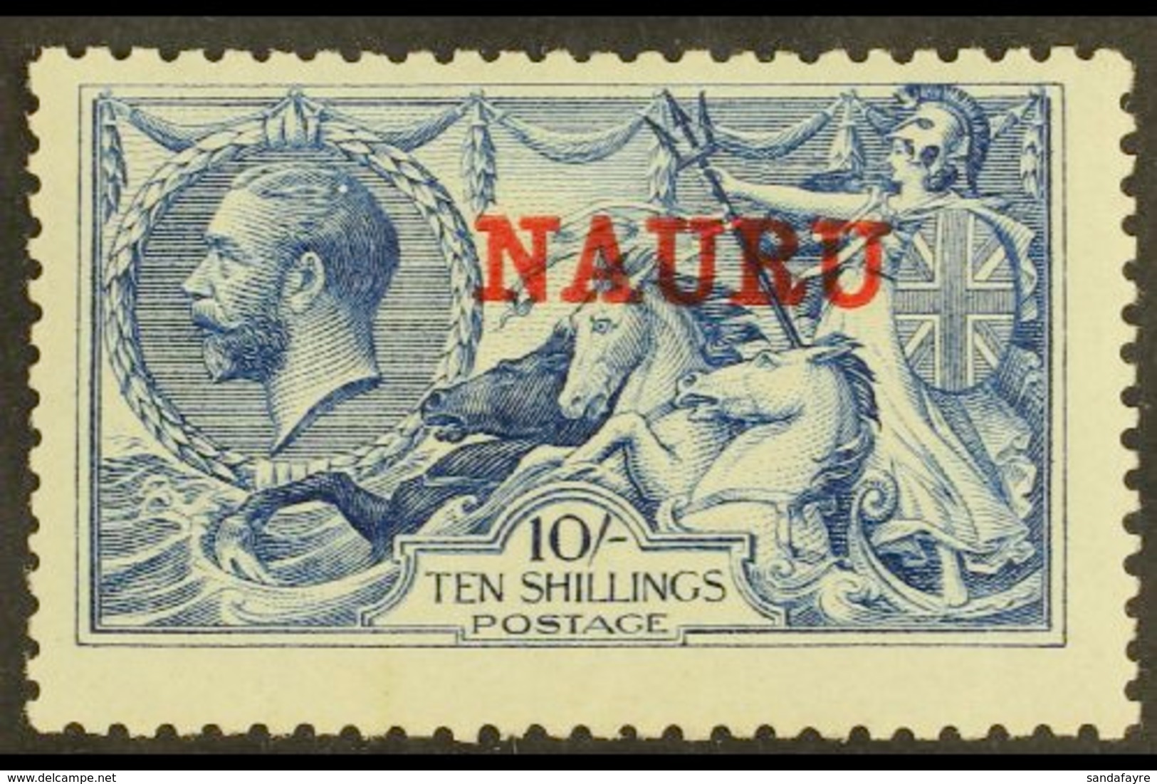 1916 - 1923 10s Deep Bright Blue, De La Rue Seahorse, SG 23d, Fine Mint, Centred Slightly High, But With Lovely Rich Col - Nauru