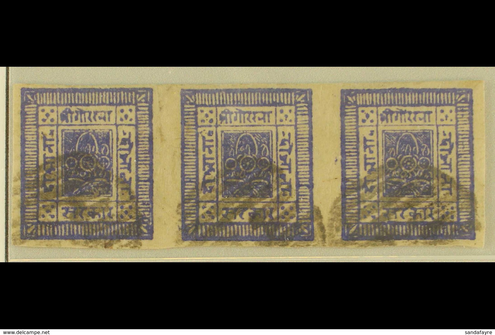 1886-9 2a Violet, Clear Impressions, Horizontal Strip Of Three, SG 11, Scott 8, Fine Used, Clear Margins All Around. Not - Nepal