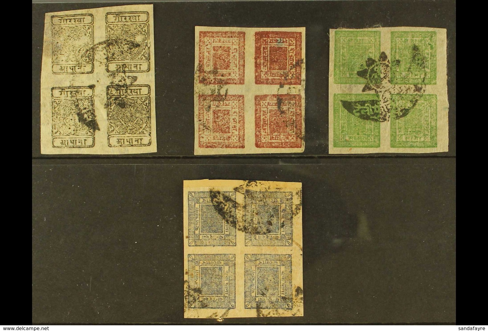 1917-1928 USED BLOCKS OF FOUR 1917-30 ½a Black, 2a Brown & 4a Green And 1928 1a Deep Blue (SG 34 & 40/42), Fine Used BLO - Nepal