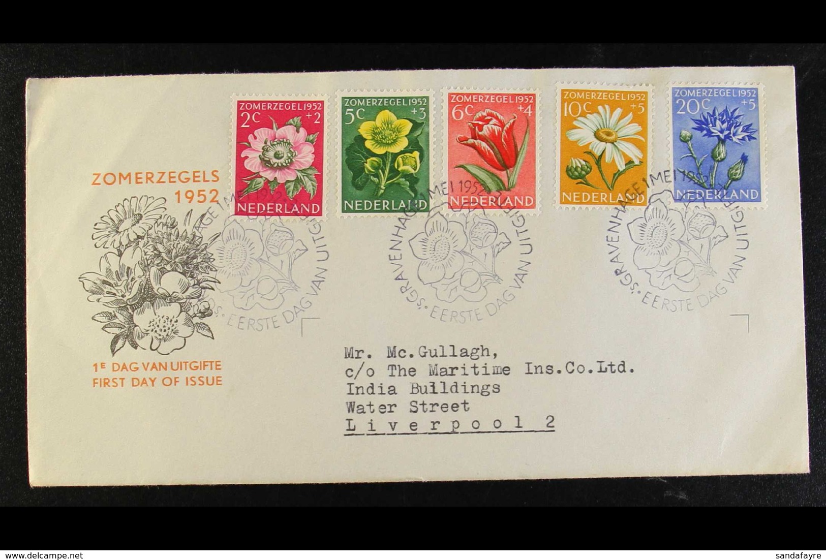 1952 (1 May) Cultural And Social Relief Fund Set (SG 749/53, NVPH 583/87, On Illustrated FDC, Neat Typed Address. For Mo - Other & Unclassified