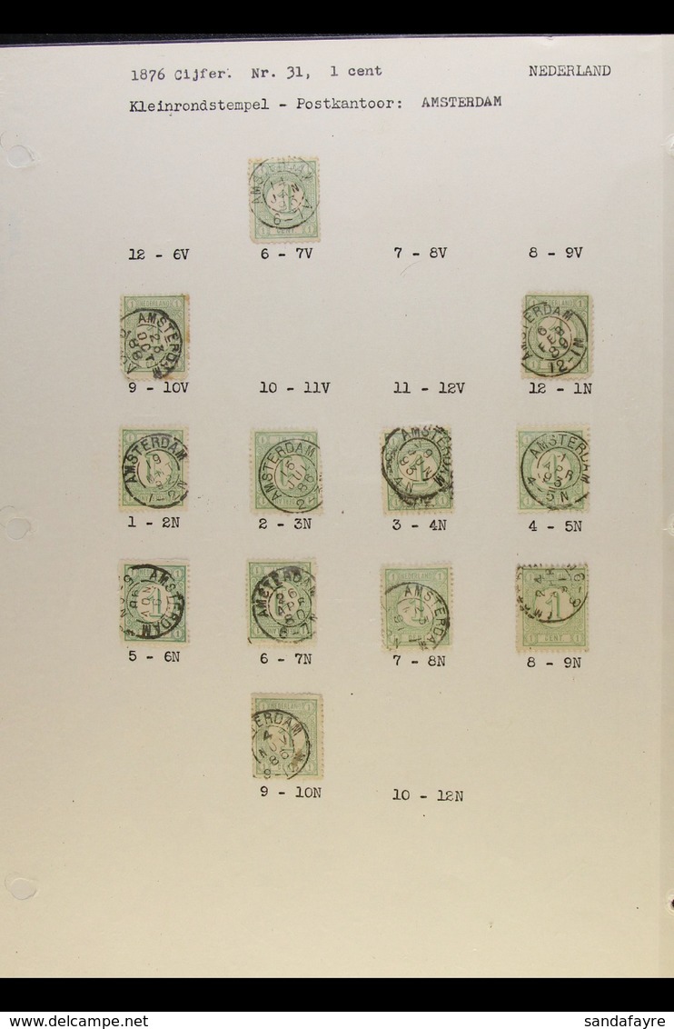 POSTMARKS - SMALL ROUND CANCELS Collection Of 1872-1896 Issues With Small Double Circle Cds Showing Times, For Amsterdam - Other & Unclassified