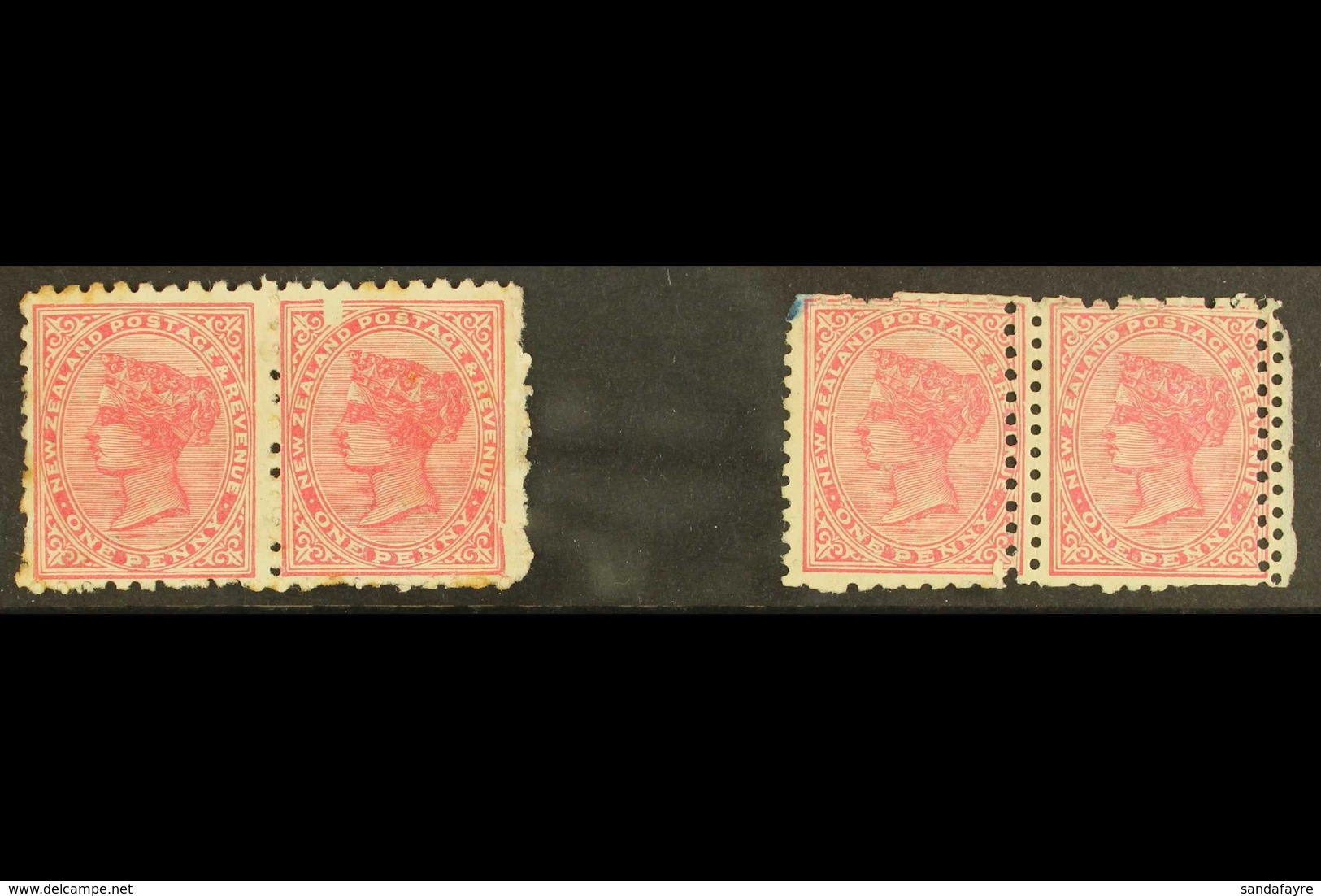 1891-97 1D SIDEFACE VARIETIES. 1891 1d Perf 10 Pair Incl "Chisel" Flaw Unused SG 218+218n; 1895-97 1d Perf 11x10 Pair Bo - Sonstige & Ohne Zuordnung