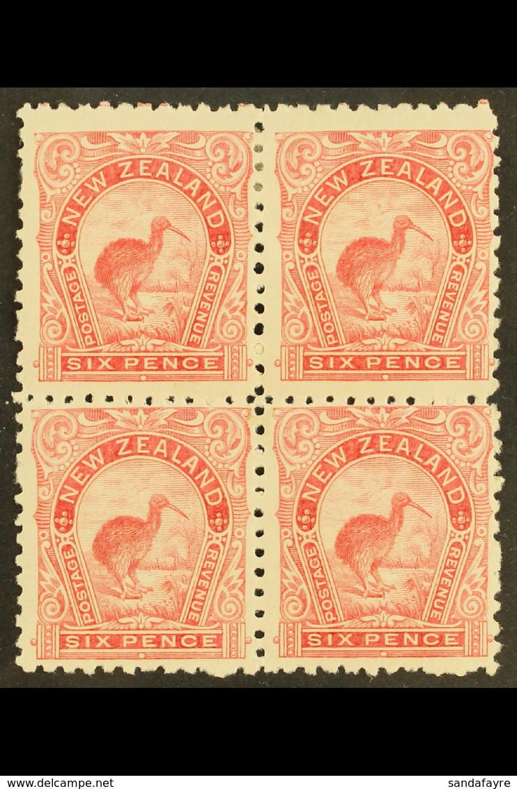 1899-1903 6d Pale Rose Kiwi, SG 265, Mint BLOCK OF FOUR, Gum Disturbed On Right Vertical Pair, The Lower Left Stamp Neve - Andere & Zonder Classificatie