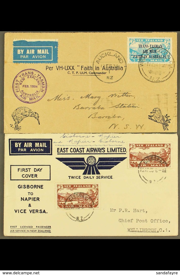 FIRST FLIGHT COVERS 1934-40 Group Incl. 1934 First Trans-Tasman With 7d Ovpt Franking, 1935 Gisborne To Napier Cover Wit - Andere & Zonder Classificatie