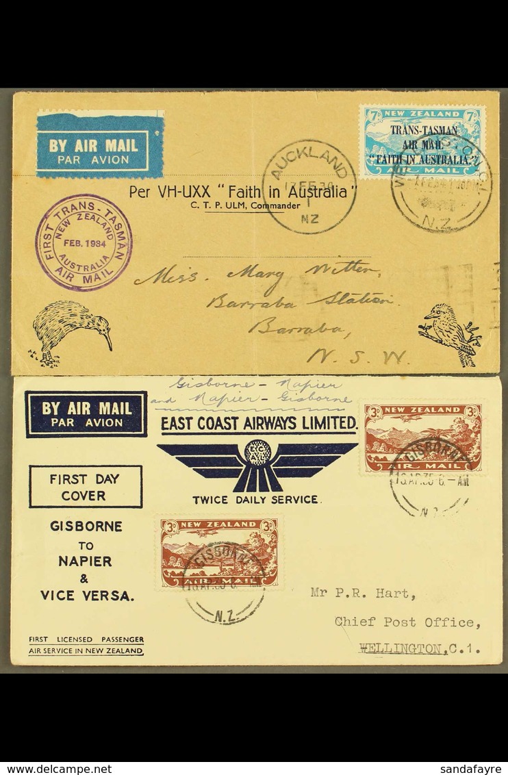 FIRST FLIGHT COVERS 1934-40 Group Incl. 1934 First Trans-Tasman With 7d Ovpt Franking, 1935 Gisborne To Napier Cover Wit - Other & Unclassified