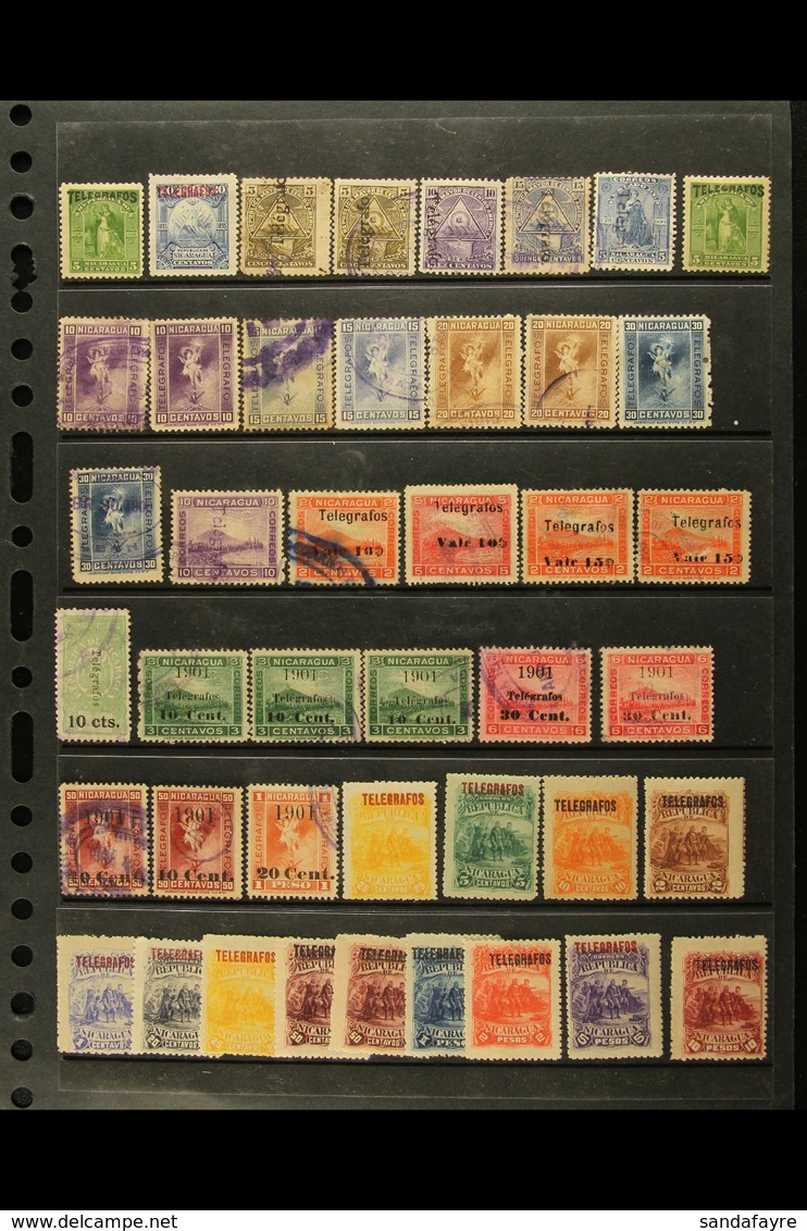 TELEGRAPHS 1892-1912 Mint & Used Collection On Stock Pages, Inc Various 1901 Surcharges Etc. Mostly Good Condition. (43  - Nicaragua