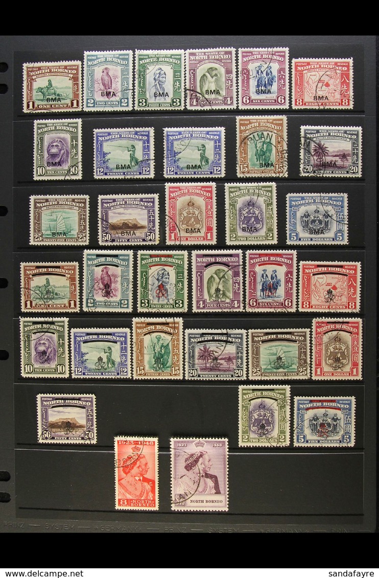 1945-63 COMPLETE FINE USED COLLECTION. A Complete Run From The 1945 British Military Administration "BMA" Opt'd Set To T - North Borneo (...-1963)