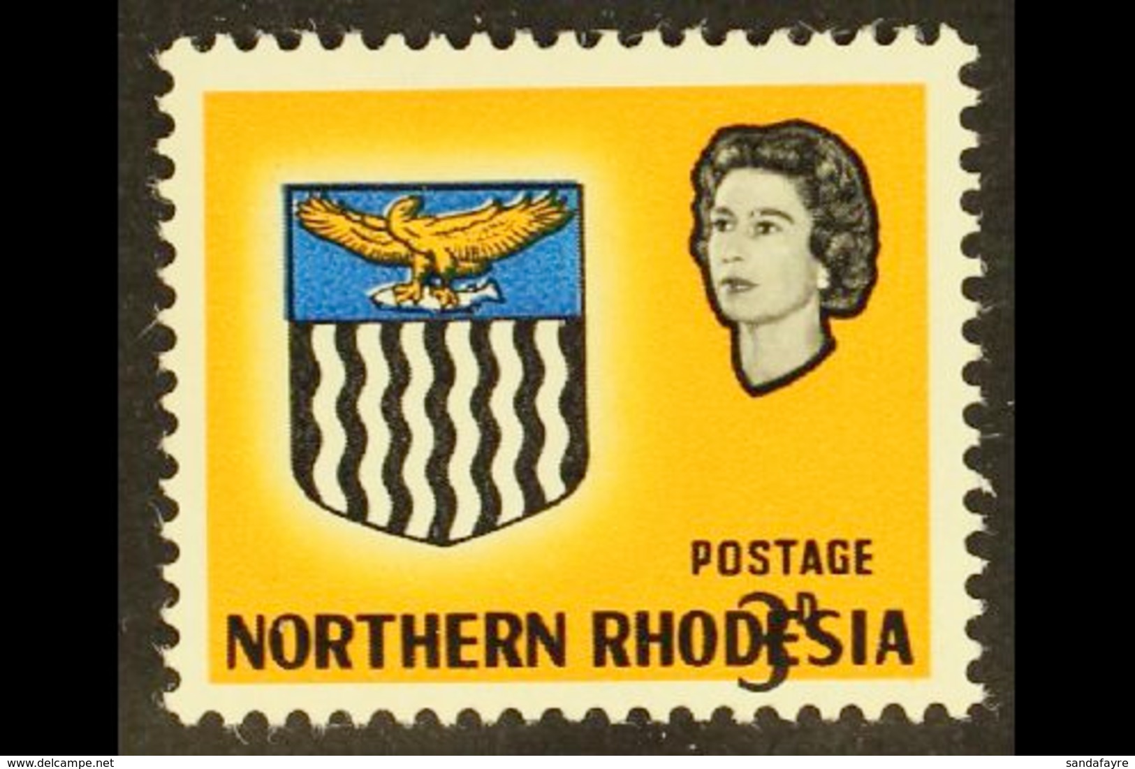 1963 3d Arms Definitive With Huge Shift Of Value, Into "RHODESIA" At Base Of Stamp, SG 78, Mint, Light Gum Crease. Strik - Noord-Rhodesië (...-1963)