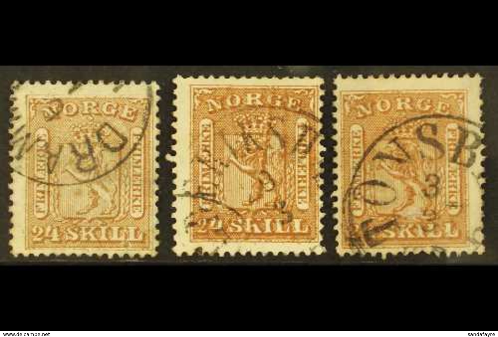 1863-7 24sk Greyish Brown, Dark Brown & Reddish Brown Shades, Facit 10a, B, C, Mi 10, Very Fine Used (3 Stamps). For Mor - Other & Unclassified