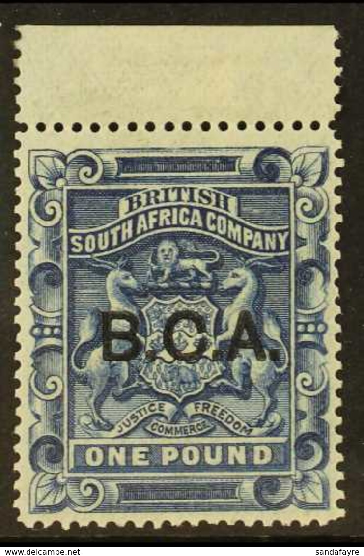 1891 £1 Deep Blue Arms Ovprinted "B.C.A", SG 14, Superb Marginal NEVER HINGED MINT. Rare And Lovely Stamp, Well Centered - Nyassaland (1907-1953)