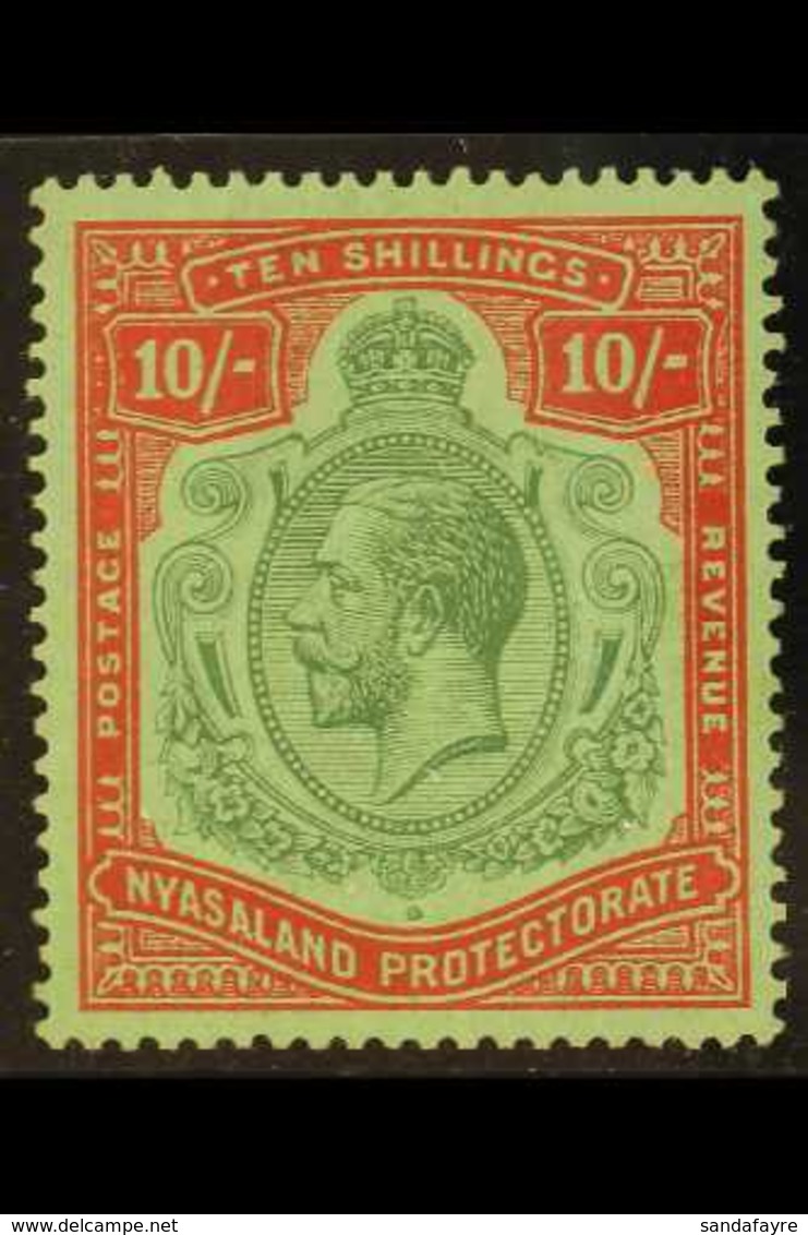 1921-30 10s Green & Red On Pale Emerald With BROKEN CROWN AND SCROLL Variety, SG 113b, Very Fine Mint, Very Fresh, With  - Nyassaland (1907-1953)