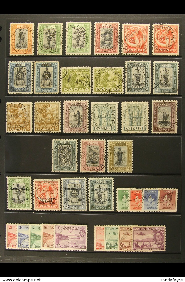 1932-39 USED SELECTION On A Stock Page. Includes 1932-40 Pictorial Set With Some Shades To 5s, 1935 Jubilee Set, 1938 Ai - Papua New Guinea