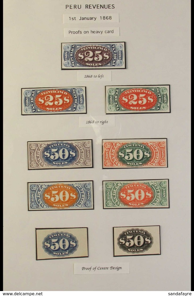 REVENUES 1868 IMPERF COLOUR PROOFS. An Interesting Collection Presented On Exhibition Pages, Includes Different Colour I - Peru