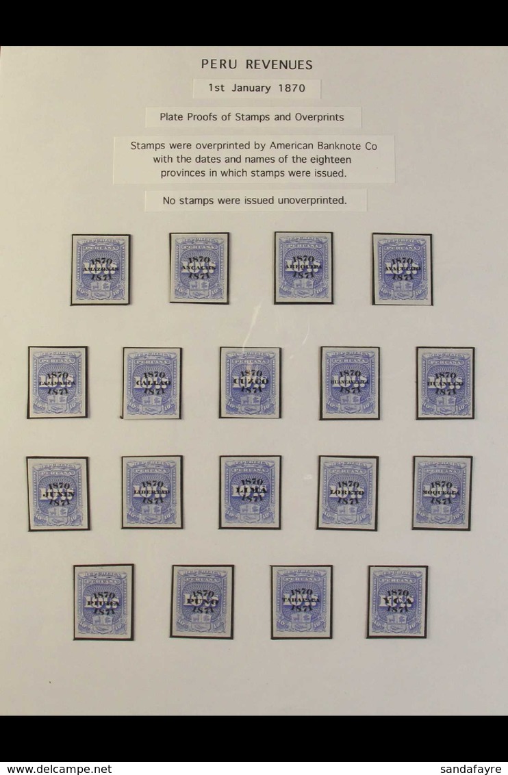 REVENUES 1870 LOCAL DEPARTMENTAL OVERPRINTS IMPERF PROOFS. An Impressive COMPLETE Collection Of Imperf Proofs With Diffe - Peru