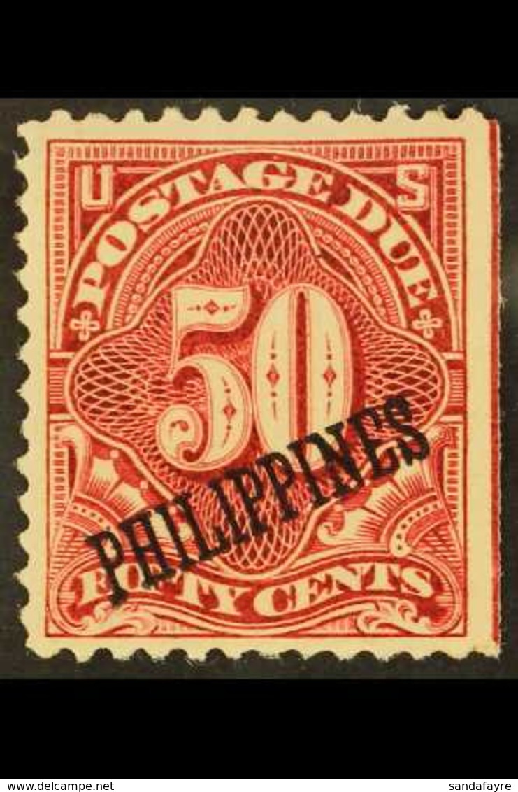 POSTAGE DUE 1899 US Administration "Philippines" Opt'd 50c Lake Postage Due, SG D274, Sc J5, Fine Mint With Right Straig - Filippijnen