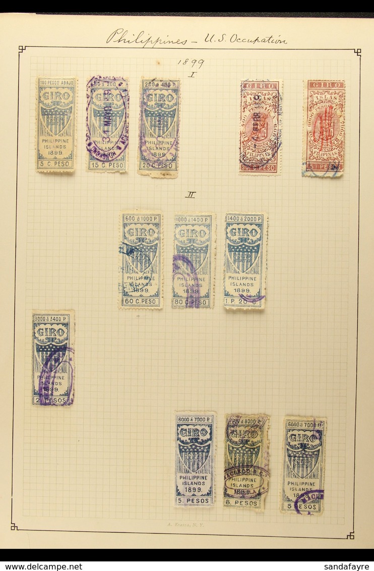 REVENUE STAMPS (U.S. ADMINISTRATION) - GIRO 1898-99 Chiefly Fine Used All Different Collection On Album Page. Comprises  - Filippijnen