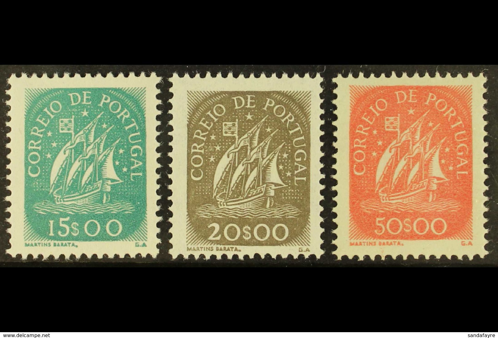 1943 - 49 15E, 20E And 50E Caravel Top Values, SG 956/8, Superb Never Hinged Mint. (3 Stamps) For More Images, Please Vi - Sonstige & Ohne Zuordnung