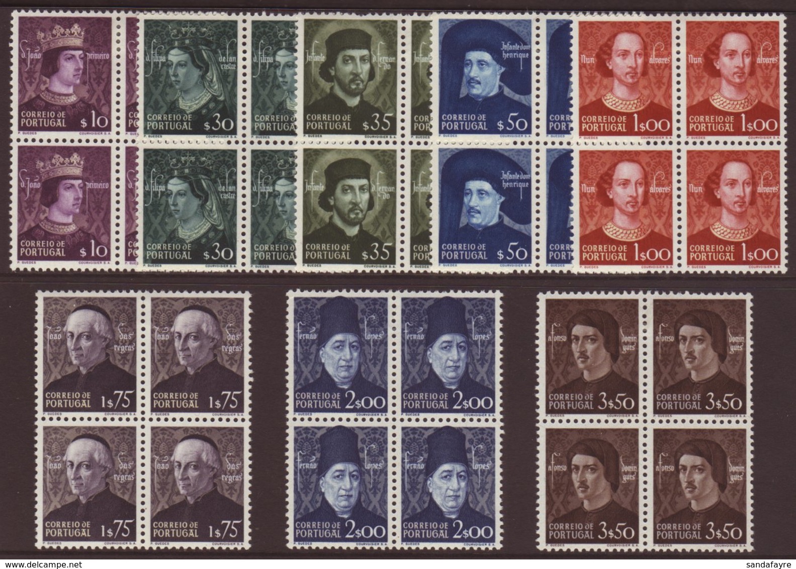 1949 Portraits Of The Avis Dynasty Complete Set, SG 1021/28, Michel 730/37, Fine Mint (lower Pairs Never Hinged) BLOCKS  - Andere & Zonder Classificatie