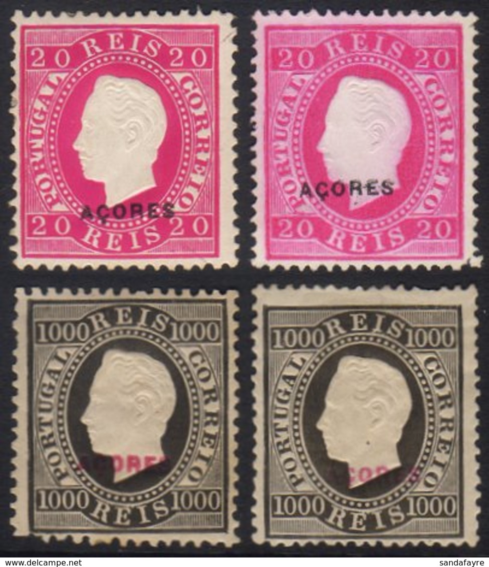 AZORES 1885 King Luis New Colours And Values, 20r Rose-carmin Both Perfs (13½ Unused) And 1000r Black Both Perfs (one Wi - Andere & Zonder Classificatie