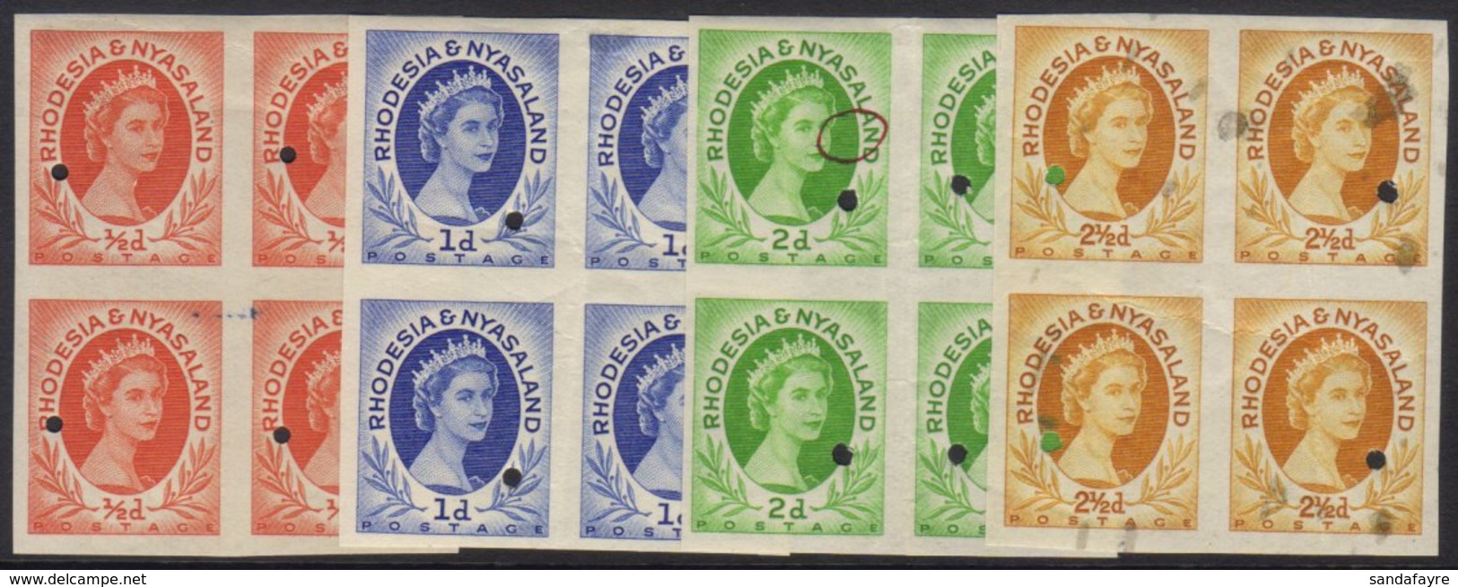 1954-56 Imperf Plate Proof Blocks Of Four ½d, 1d, 2d And 2½d, Mint Or Never Hinged Mint, With Archive Security Punch Hol - Rhodesië & Nyasaland (1954-1963)