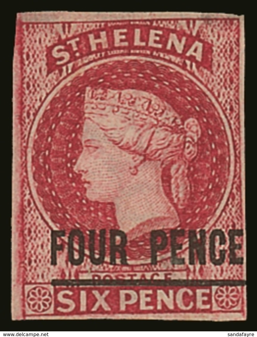 1863 4d Carmine Imperf, SG 5, Very Fine Mint With 4 Margins. Tiny Hinge Thin In Top Margin Otherwise A Lovely Bright, Fr - St. Helena