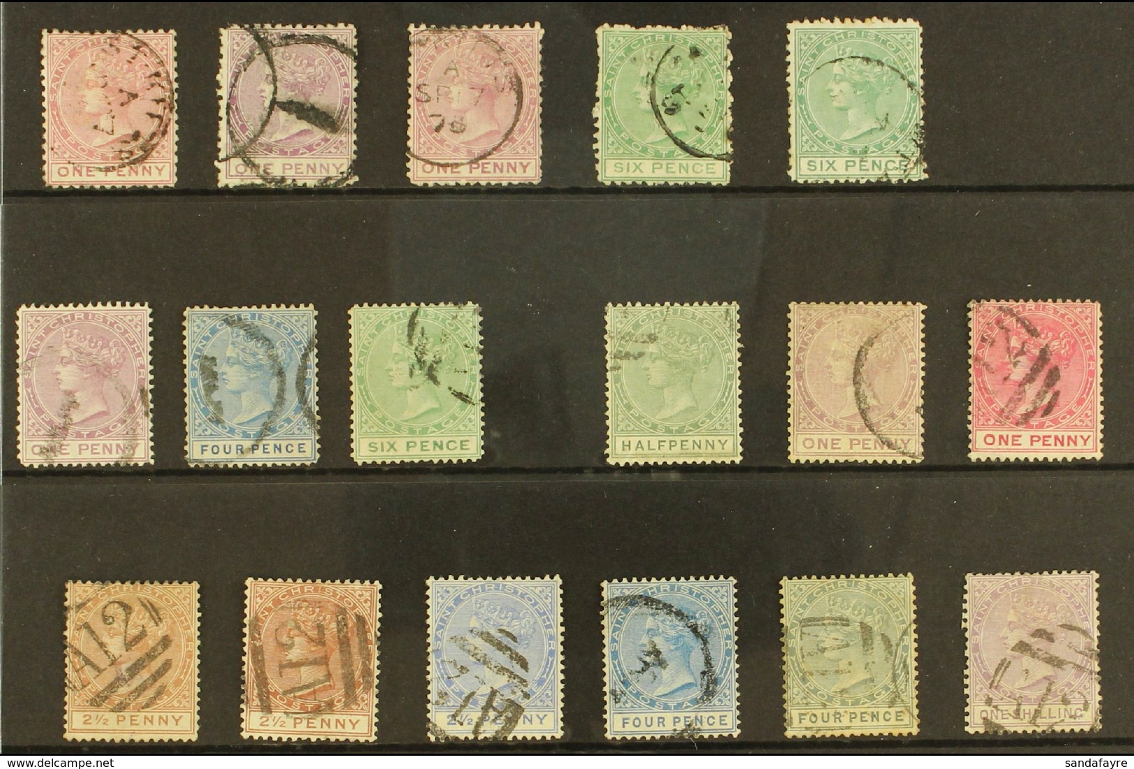 1870-90 USED SELECTION Presented On A Stock Card. Includes 1870-82 Wmk CC (perf 12½) 1d Dull Rose, 1d Magenta (two Shade - St.Christopher-Nevis-Anguilla (...-1980)