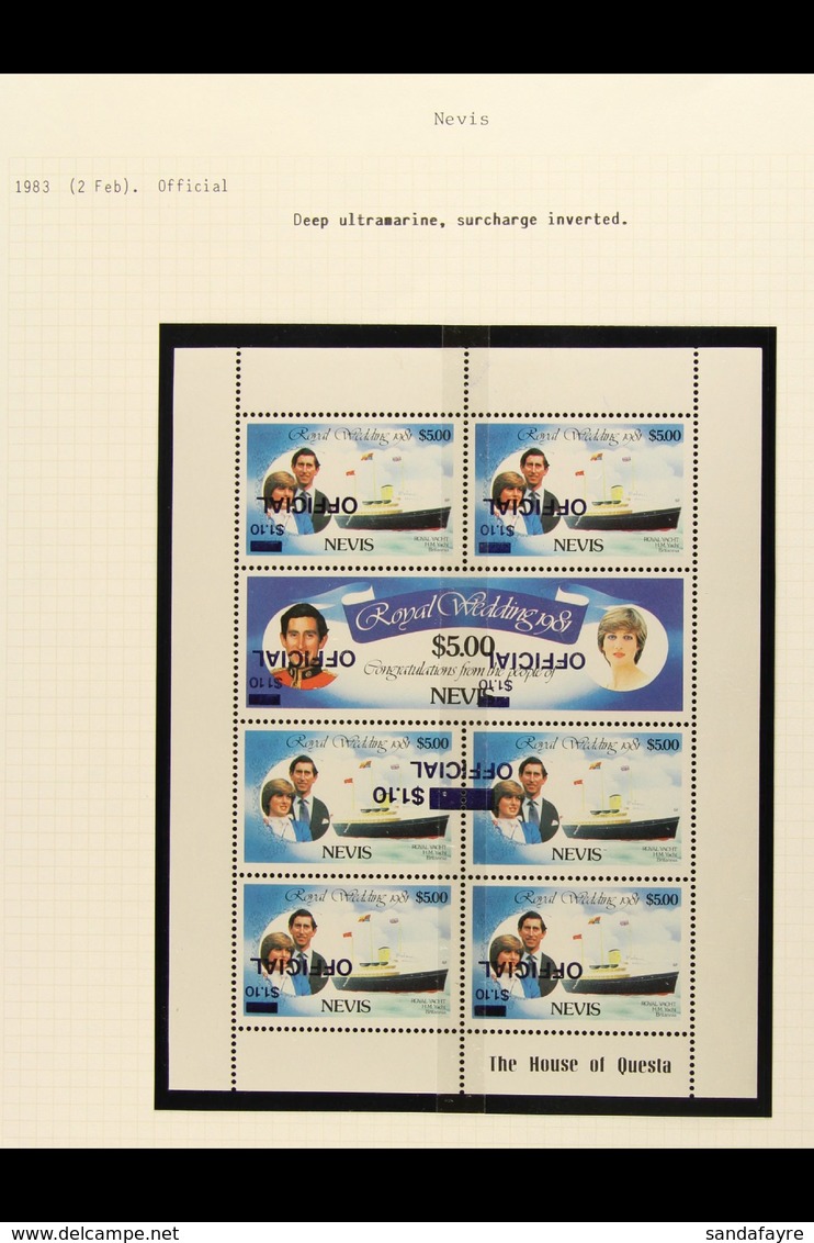 OFFICIALS 1983 Royal Wedding Overprints $1.10 On $5 Complete Sheetlet Of Seven Stamps With INVERTED SURCHARGES In Deep U - St.Christopher, Nevis En Anguilla (...-1980)