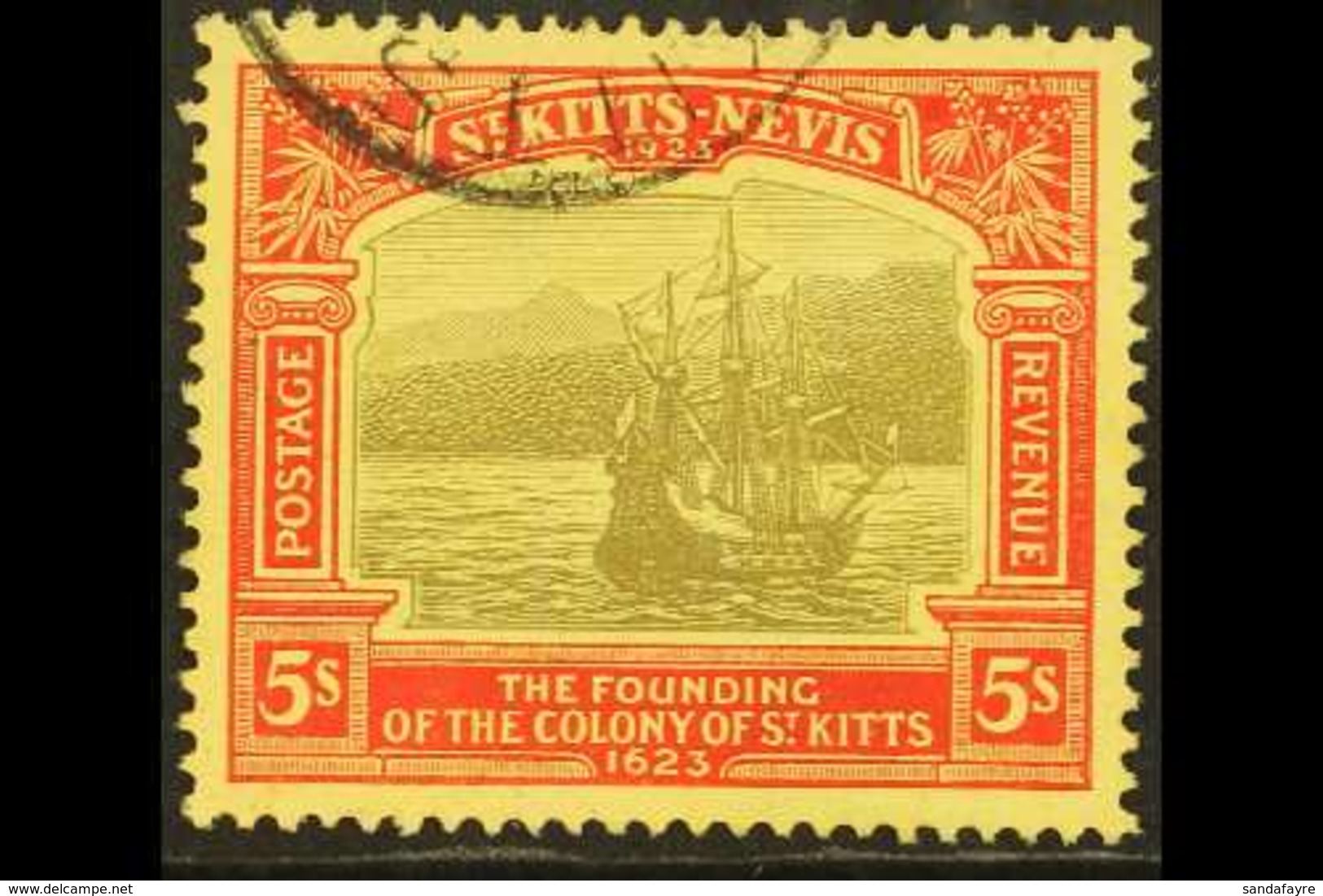 1923 5s Black And Red On Pale Yellow Tercentenary, SG 59, Fine Cds Used.  For More Images, Please Visit Http://www.sanda - St.Kitts En Nevis ( 1983-...)