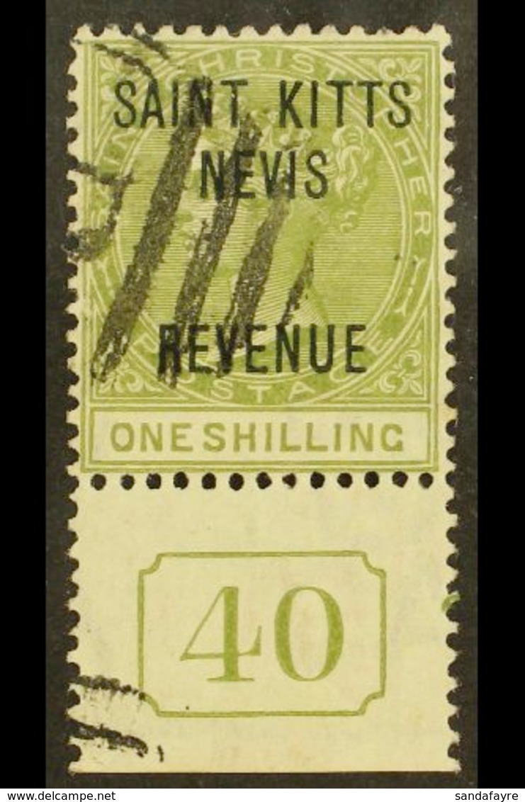 POSTAL FISCAL 1885 1s Olive SG R6, Fine Used With "40" Control Attached. For More Images, Please Visit Http://www.sandaf - St.Kitts And Nevis ( 1983-...)