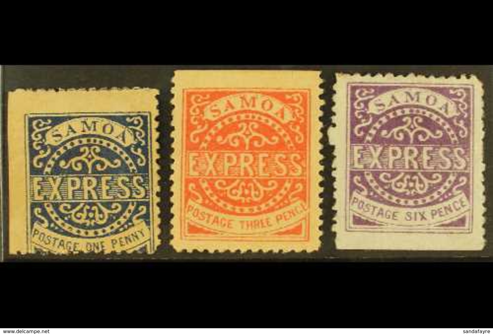 1877-80 Express 3rd State 1d Blue. 3d Vermilion & 6d Bright Violet, SG 15/17, Unused (3 Stamps) For More Images, Please  - Samoa