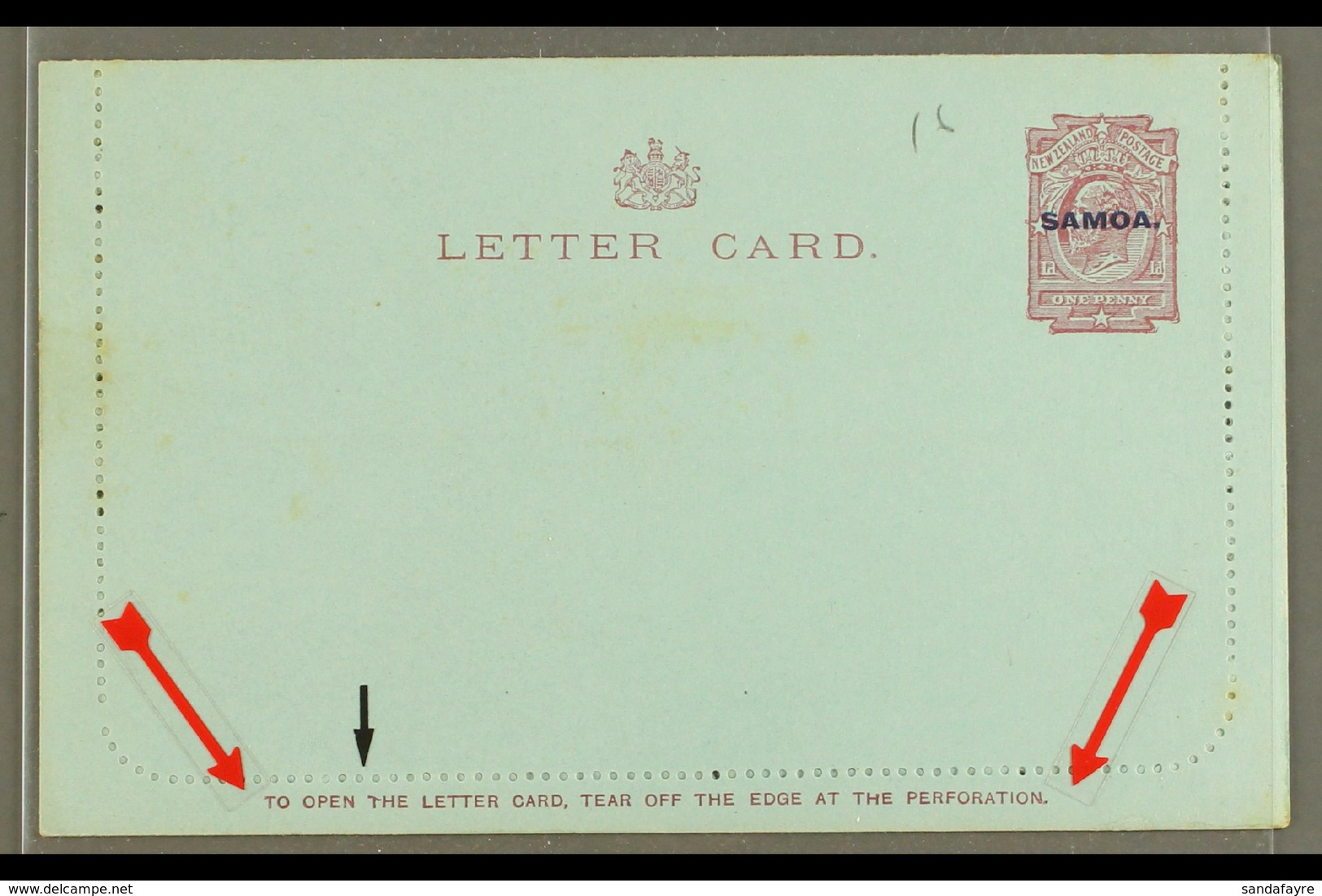 1914 LETTER CARD 1d Dull Claret On Blue, Inscription 90mm, H&G 1, Unused, Broken "T" In "...OPEN THE..." Some Very Light - Samoa (Staat)