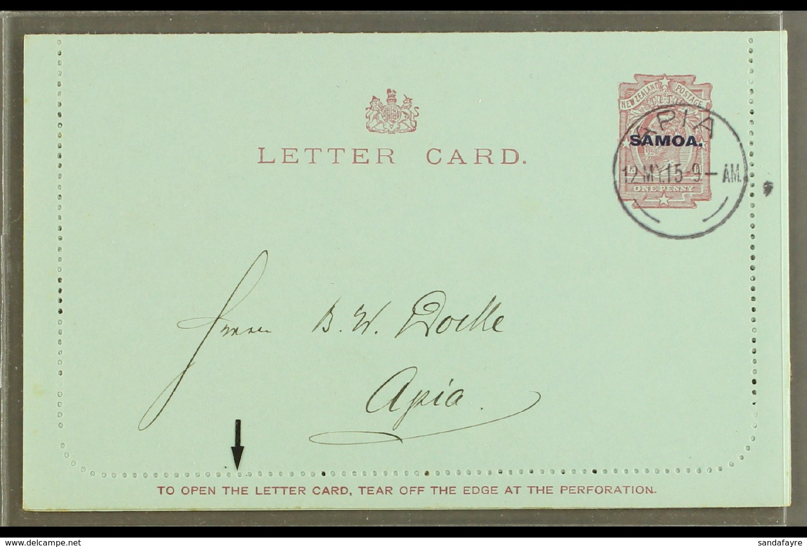 1915 LETTER CARD 1d Dull Claret On Blue, Inscription 94mm, H&G 1a, Posted Locally, Apia 12.05.15, Clean & Fine With Bind - Samoa