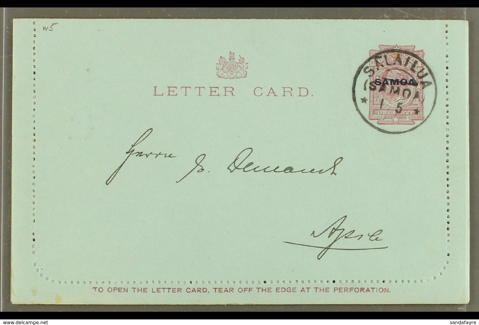 1916 One Penny Dull Claret On Blue (note Along Bottom 94mm Long) LETTER CARD, H&G 1a, Very Fine With Unstuck Margins, Ad - Samoa