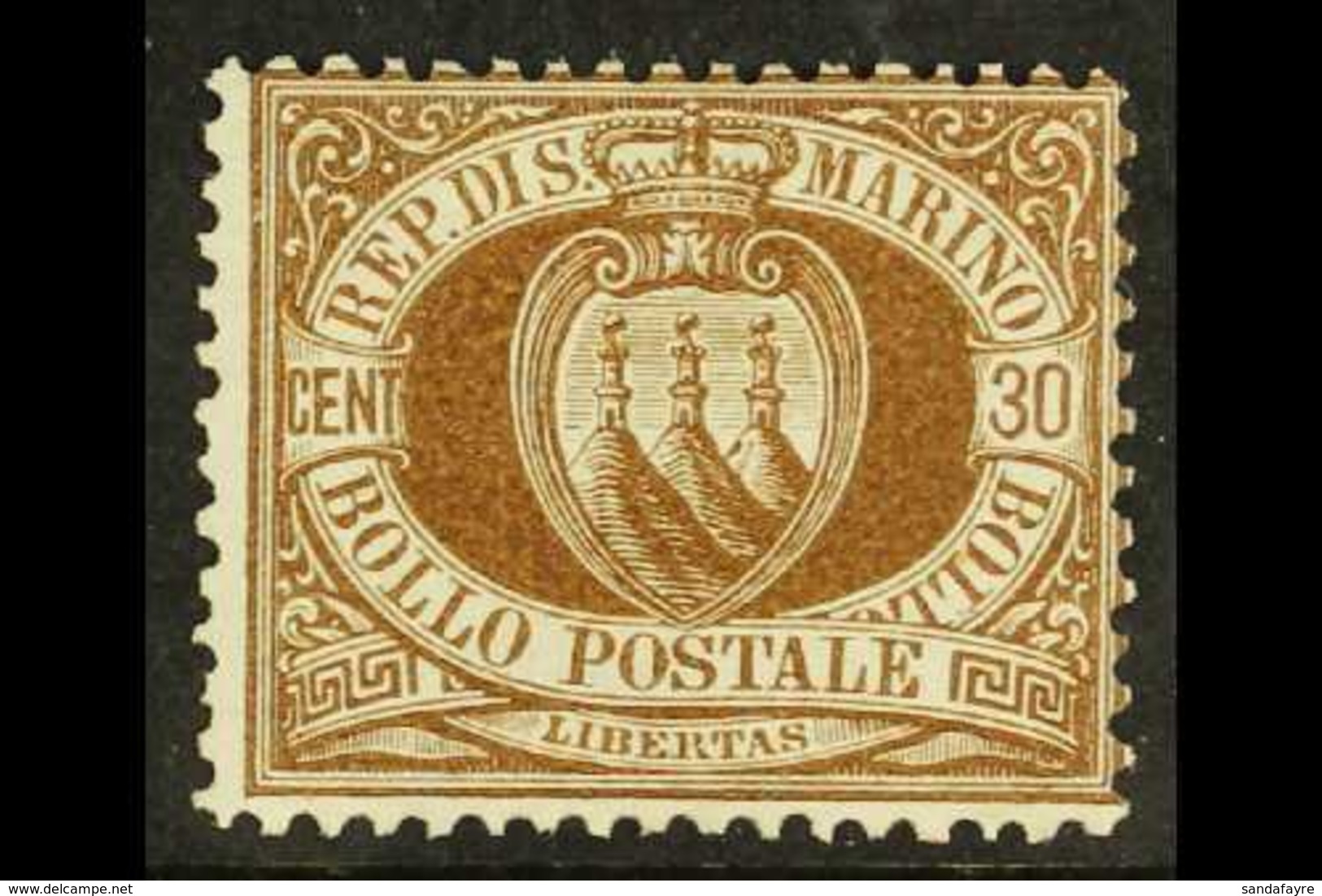 1877 30c Brown, SG 6, Fine Lightly Hinged Mint. Cat £1100. For More Images, Please Visit Http://www.sandafayre.com/itemd - Andere & Zonder Classificatie