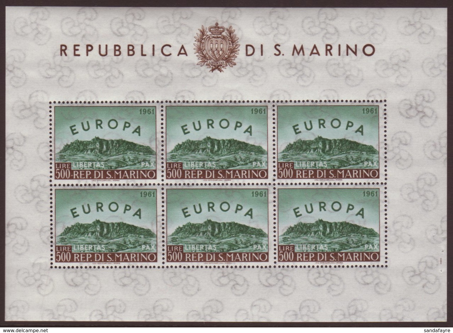 1961 500L Europa (SG 640) COMPLETE SHEETLET OF SIX STAMPS (Sass Foglietti 23) Very Fine Never Hinged Mint. For More Imag - Other & Unclassified