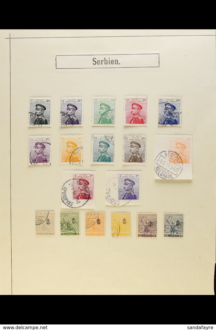 1911 - 1920 FINE USED SELECTION Small And Attractive Selection On Pages With 1911 Peter I Set Complete On Piece, 1914 Se - Serbia