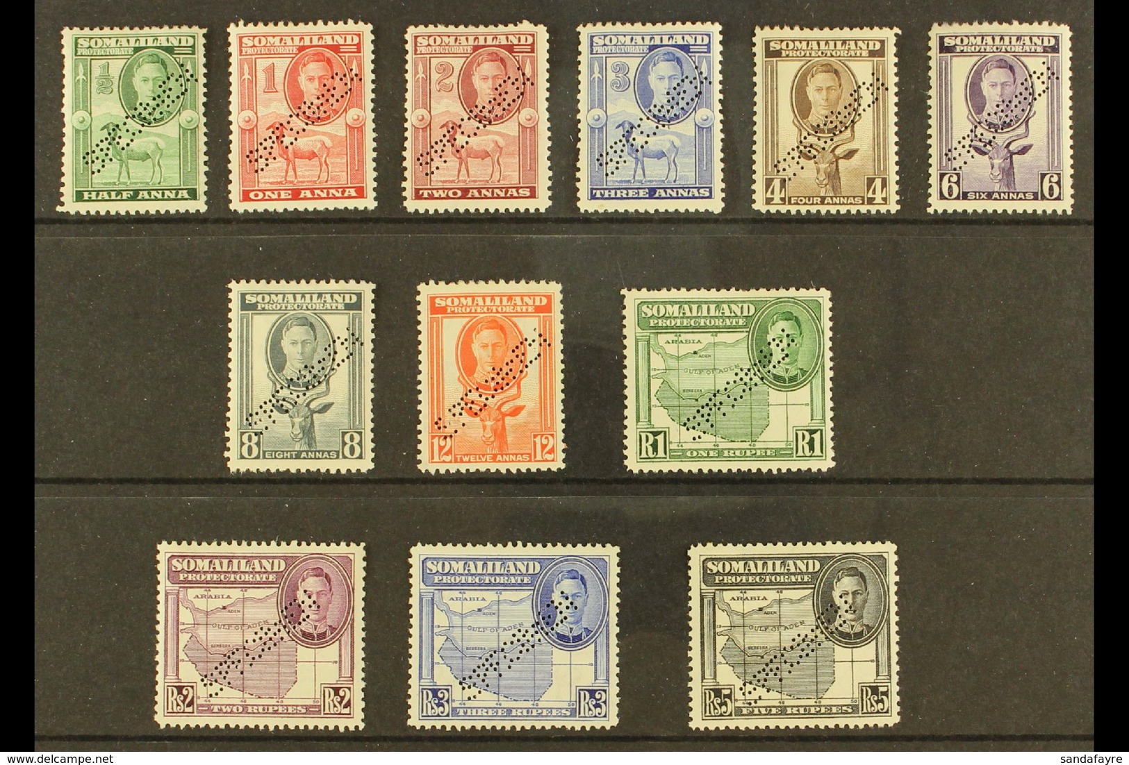 1942 Geo VI "full Face" Set Complete, Perforated "Specimen", SG 105s/15s, Very Fine Mint. (12 Stamps) For More Images, P - Somaliland (Protectorate ...-1959)