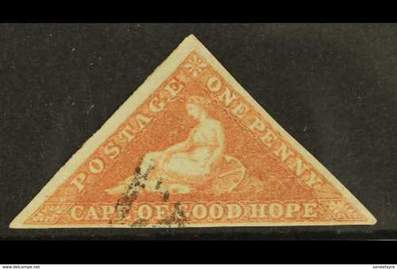 CAPE OF GOOD HOPE 1853 1d Brick Red On Slightly Blued Paper, SG 3, Very Fine Used Appearance But Pressed Crease. Lovely  - Unclassified