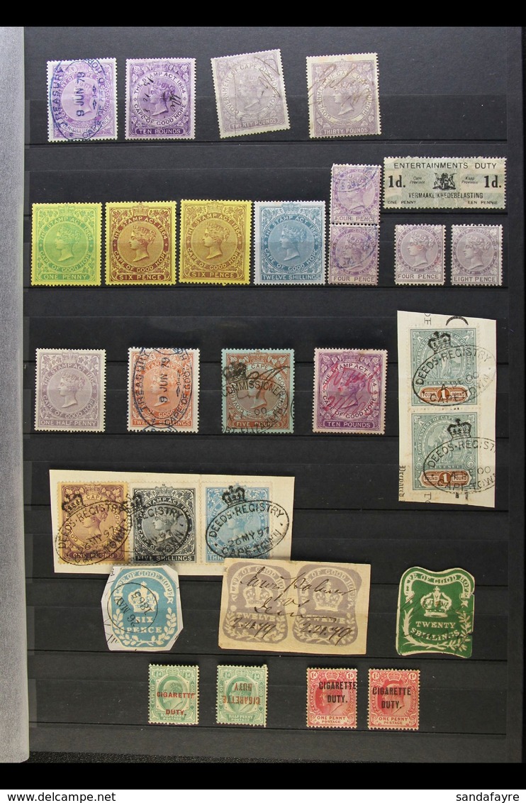 CAPE OF GOOD HOPE REVENUE STAMPS Powerful Ranges Somewhat Haphazardly Arranged On Stockleaves. Note 1864 Embossed 12d Pa - Zonder Classificatie