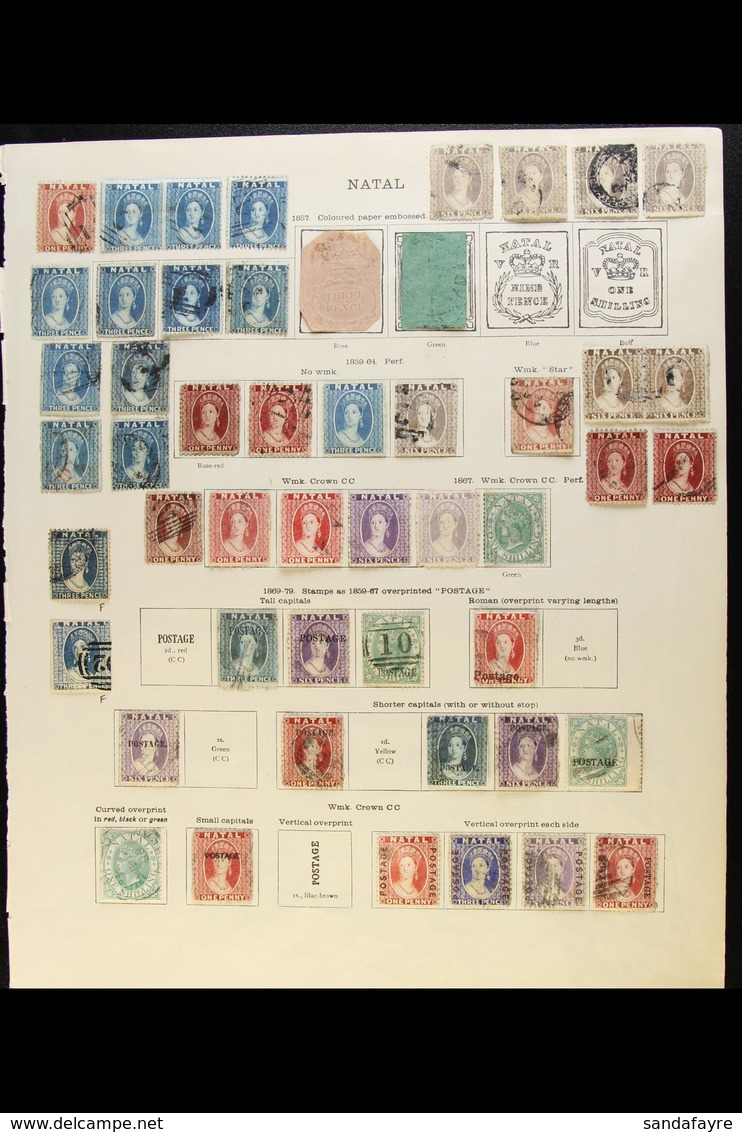 NATAL 1857-1909 OLD MOSTLY USED COLLECTION On Pages, Inc 1857-61 3d Unused (presumably Reprint) & 6d Used With Part Oval - Unclassified