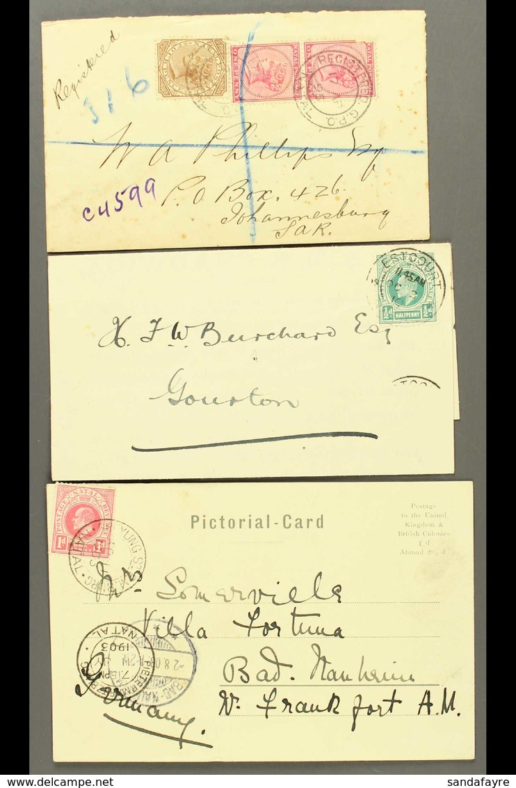 NATAL 1895-1910 Range Of Covers And Cards, With 1895 Envelope Registered To J'burg With Stamps Tied By Registered GPO Cd - Ohne Zuordnung