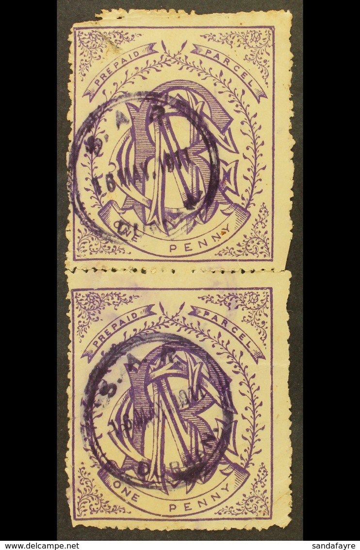 NATAL NATAL GOVERNMENT RAILWAY 1880 1d Violet Used Vertical Pair With Circular Violet Cancels Of 16th May 1911. Faults A - Zonder Classificatie