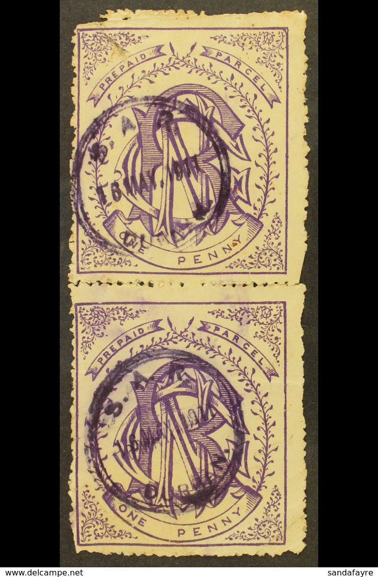 NATAL NATAL GOVERNMENT RAILWAY 1880 1d Violet Used Vertical Pair With Circular Violet Cancels Of 16th May 1911. Faults A - Ohne Zuordnung