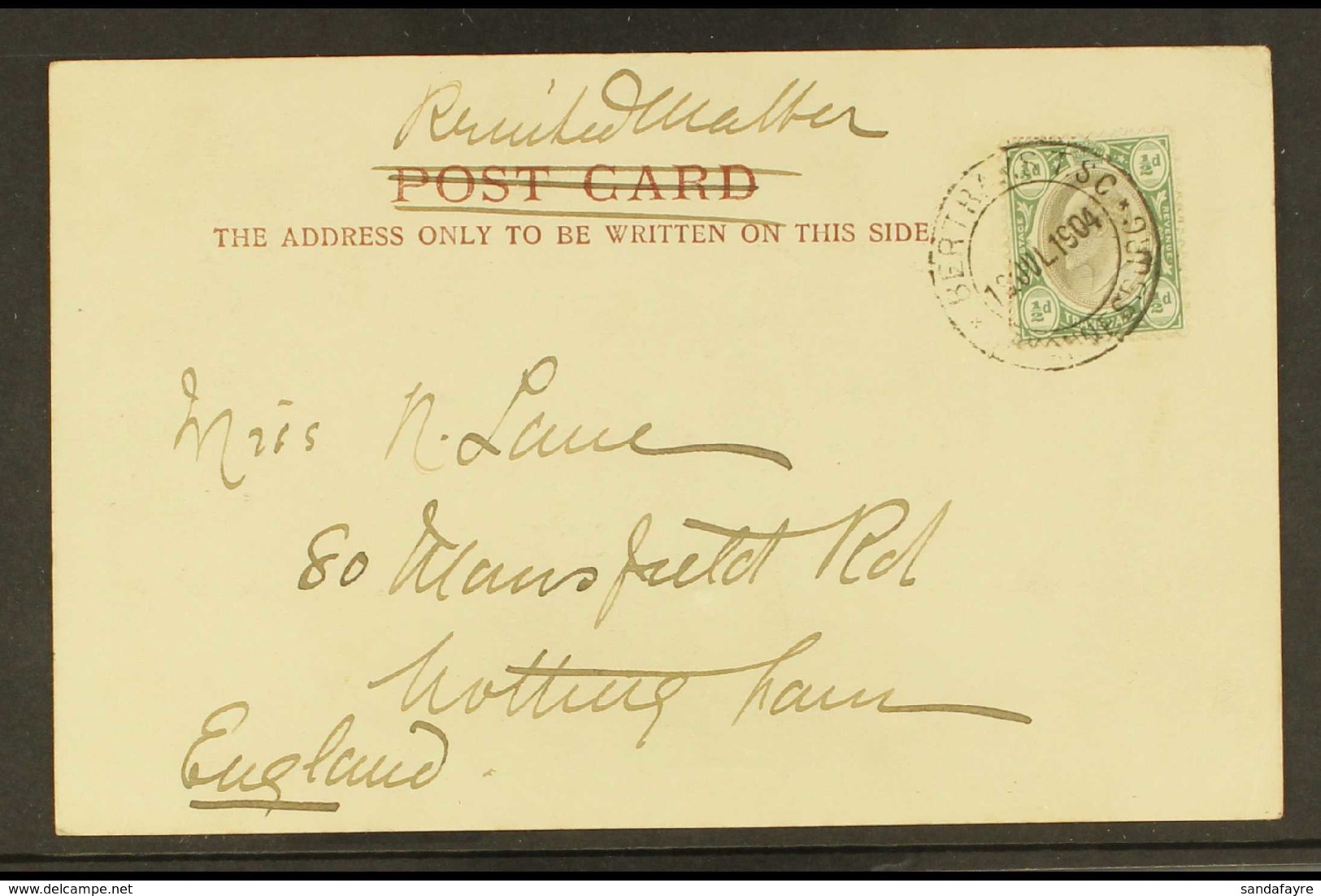 TRANSVAAL 1904 (19 Jul) Picture Postcard Addressed To England, Bearing ½d KEVII Tied By The Scarce "BERTRAMS T.S.C. JOHA - Zonder Classificatie