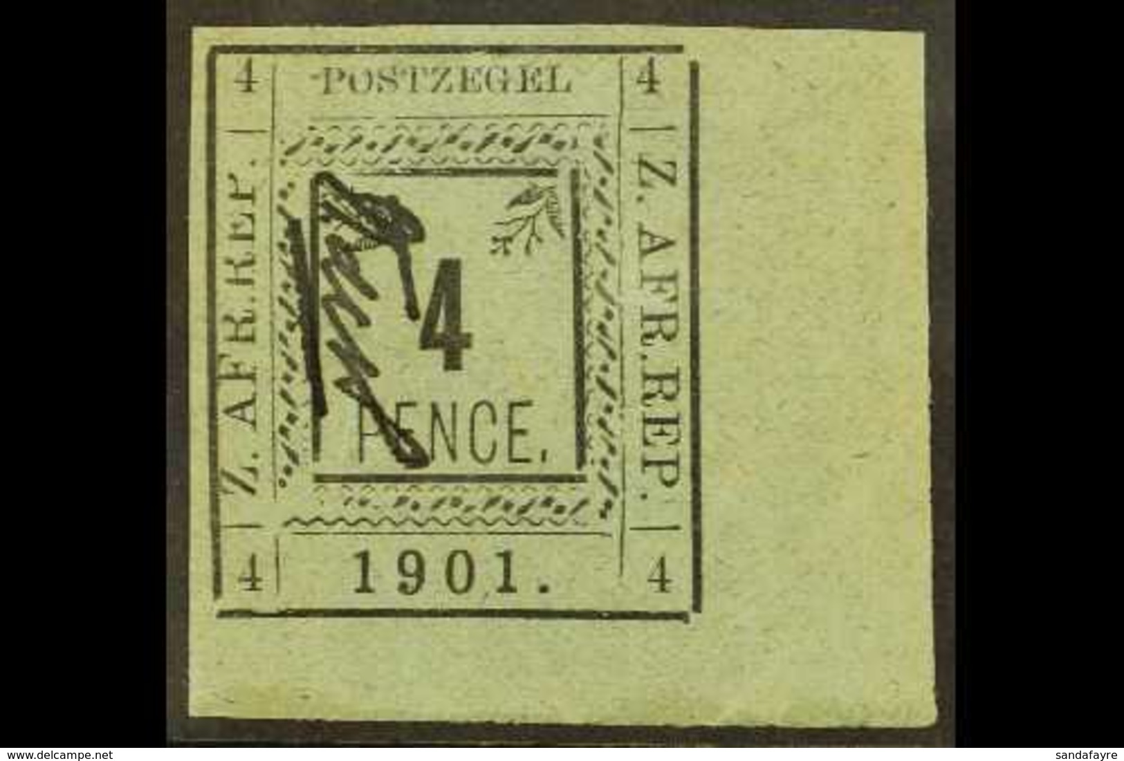 TRANSVAAL PIETERBURG 1901 4d Black / Blue Imperf With LEFT SPRAY INVERTED (Second Printing, R.4/6), SG 12 Constant Varie - Ohne Zuordnung