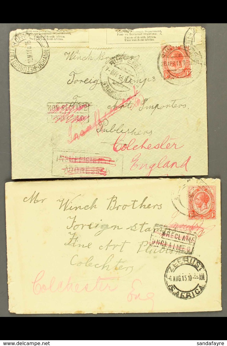 1915 UNRECLAIMED COVERS Pair Of Covers, Both Addressed To "Winch Brothers" In Colchester, Both With "Unclaimed" Cachets  - Zonder Classificatie