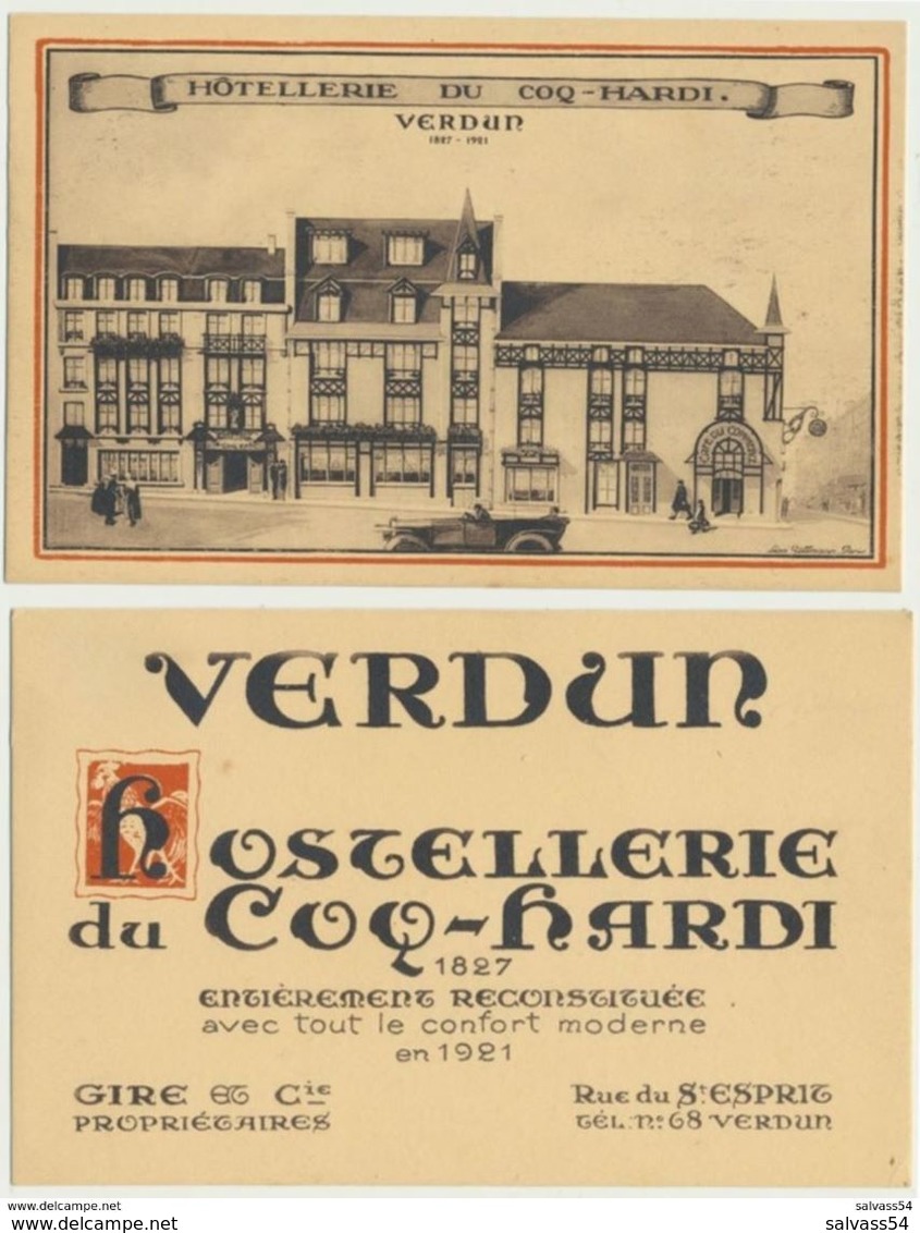 55) 2 Cartes : VERDUN : Hôtellerie Du Coq-Hardi (1827-1921) - Verdun