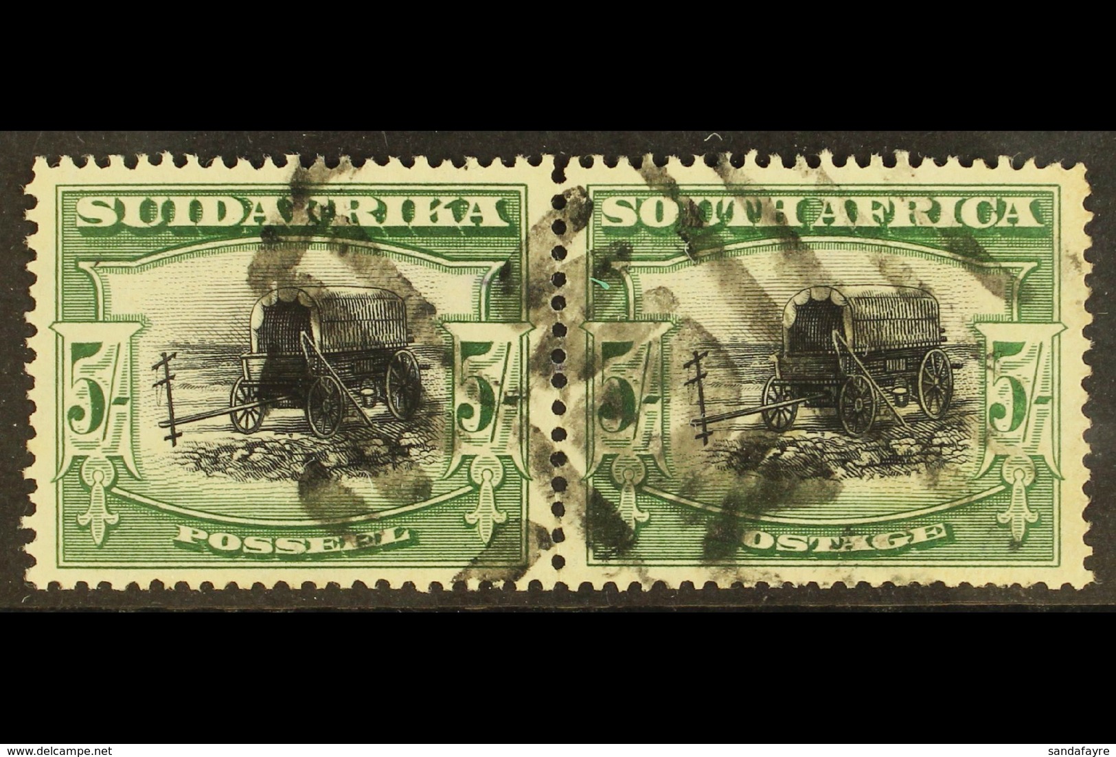 1927-30 5s Black & Green, Group III Perf.14x13½ Up, SG 38a, Used Horizontal Pair Wit "WDK" Parcel Cancel Mark, Cat.£1100 - Ohne Zuordnung
