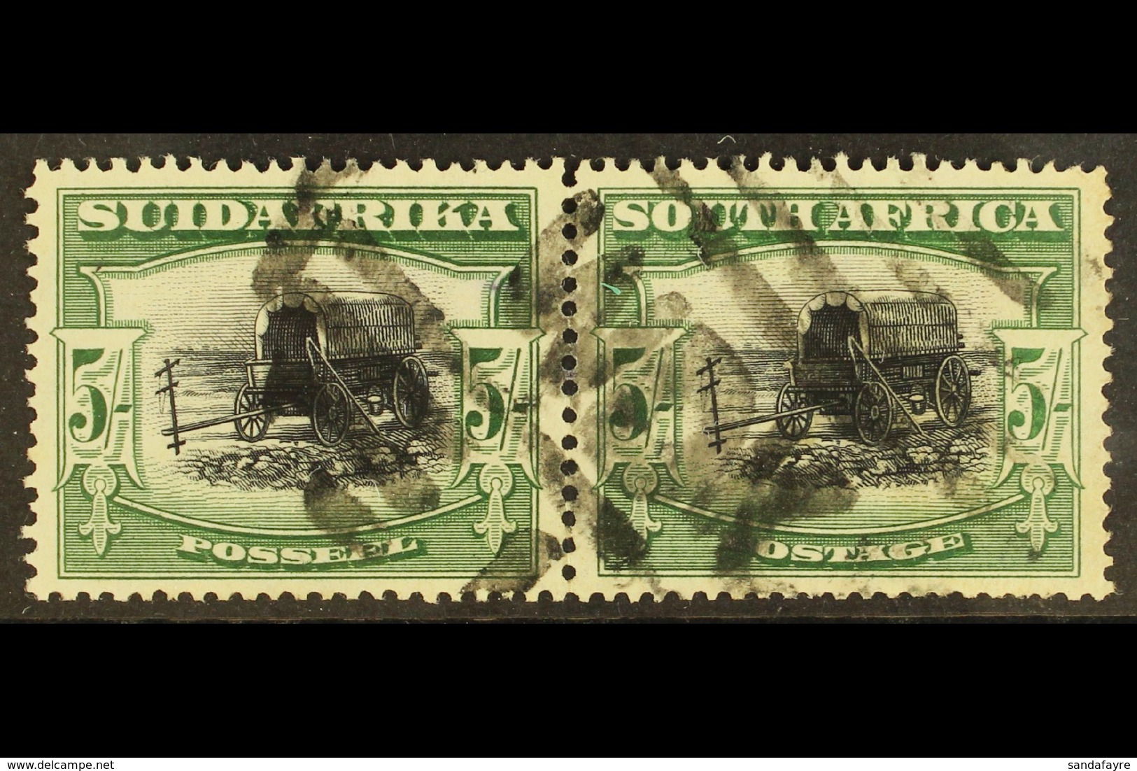 1927-30 5s Black & Green, Group III Perf.14x13½ Up, SG 38a, Used Horizontal Pair Wit "WDK" Parcel Cancel Mark, Cat.£1100 - Zonder Classificatie